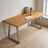 Grove Solid Wood Desk, Cognac finish, steel trapezium legs, lifestyle