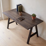 Grove Solid Wood Desk, Espresso finish, black A-frame legs, lifestyle