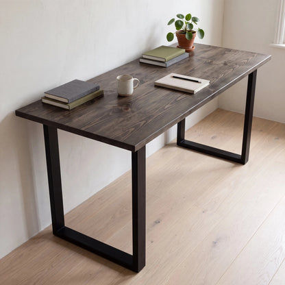 Grove Solid Wood Desk, Espresso finish, black square legs, lifestyle