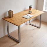 Grove Solid Wood Desk, Honey finish, steel square legs, lifestyle