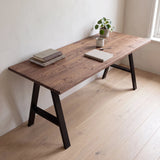 Grove Solid Wood Desk, Tobacco finish, black A-frame legs, lifestyle
