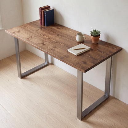 Grove Solid Wood Desk, Tobacco finish, steel square legs, lifestyle
