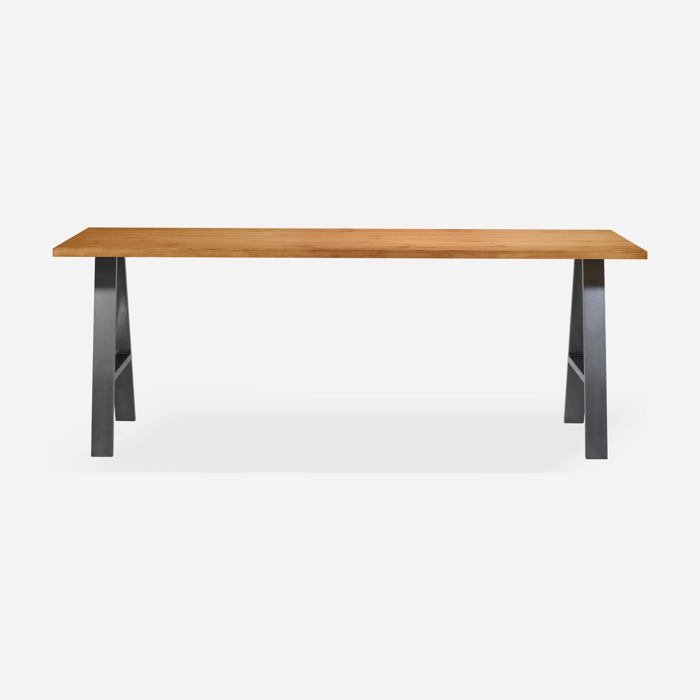 Grove solid wood desk in Cognac with steel A-frame legs