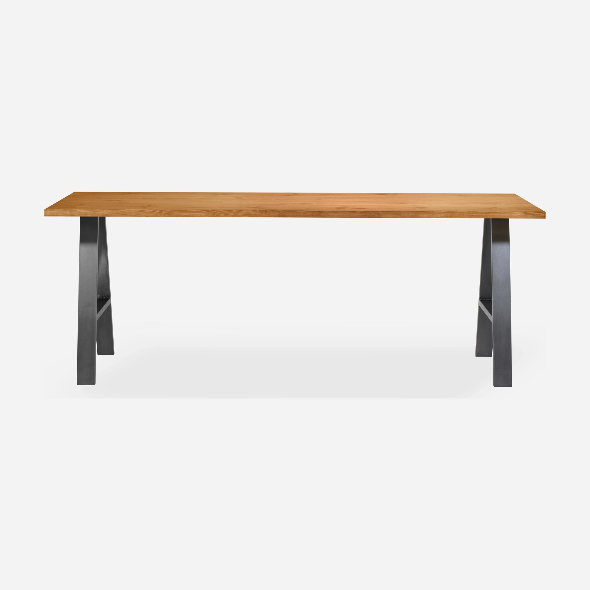 Grove solid wood desk in Cognac with steel A-frame legs