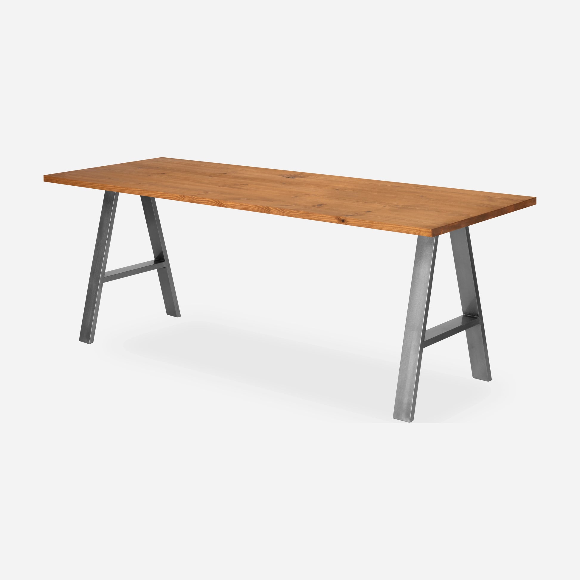 Grove solid wood desk in Cognac with steel A-frame legs