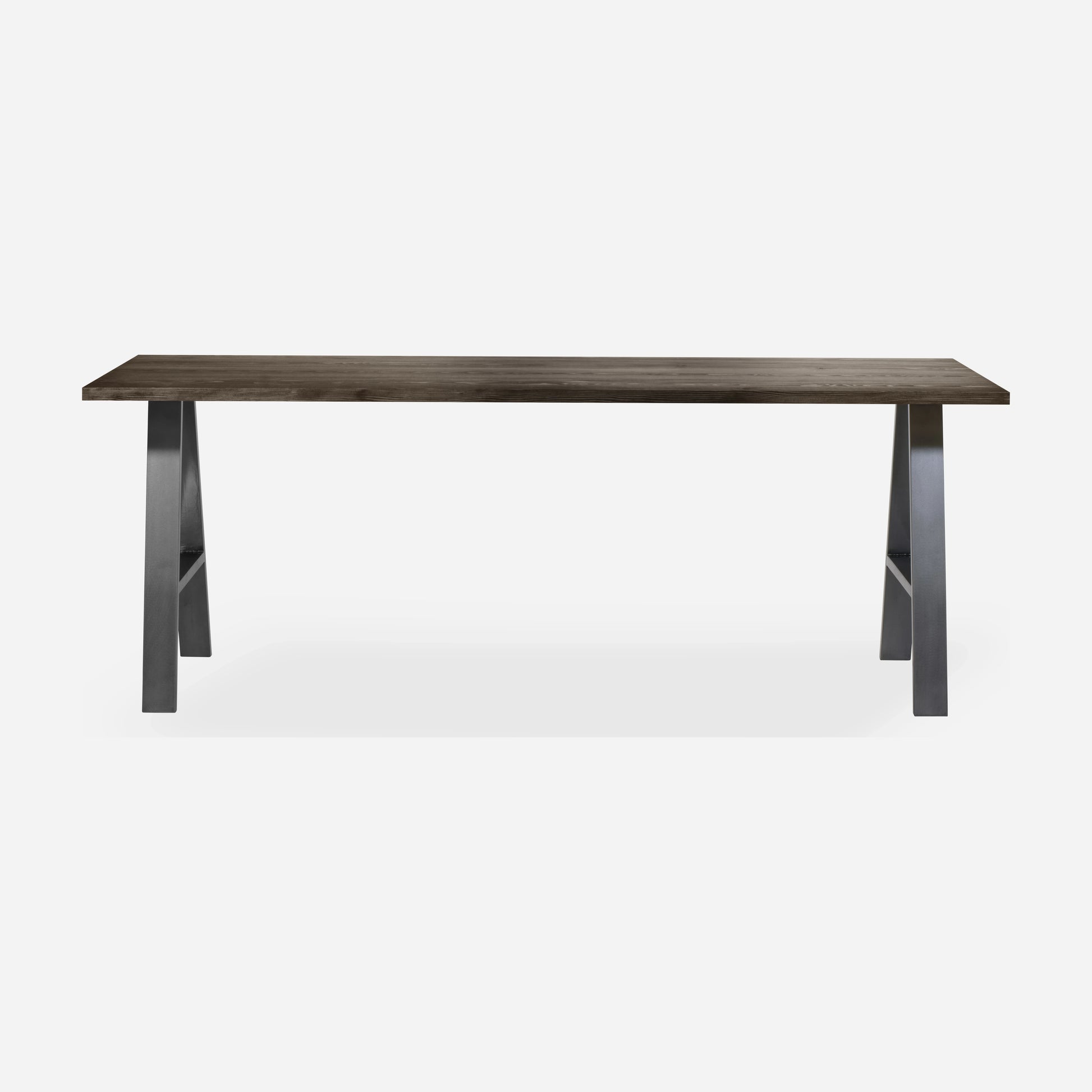 Grove solid wood desk in Espresso with steel A-frame legs