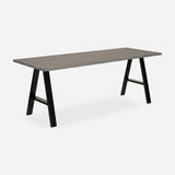 Grove solid wood desk in Graphite with black A-frame legs