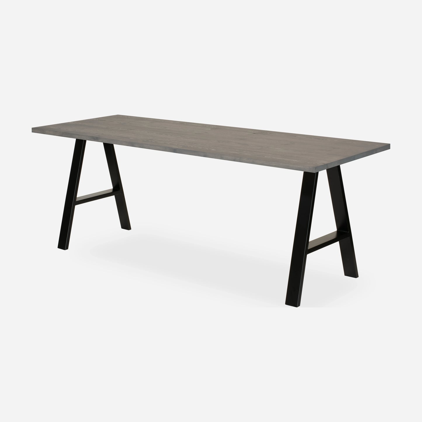 Grove solid wood desk in Graphite with black A-frame legs