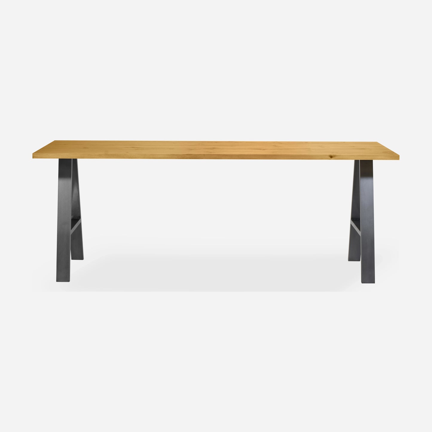 Grove solid wood desk in Honey with steel A-frame legs