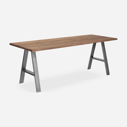 Grove solid wood desk in Tobacco with steel A-frame legs