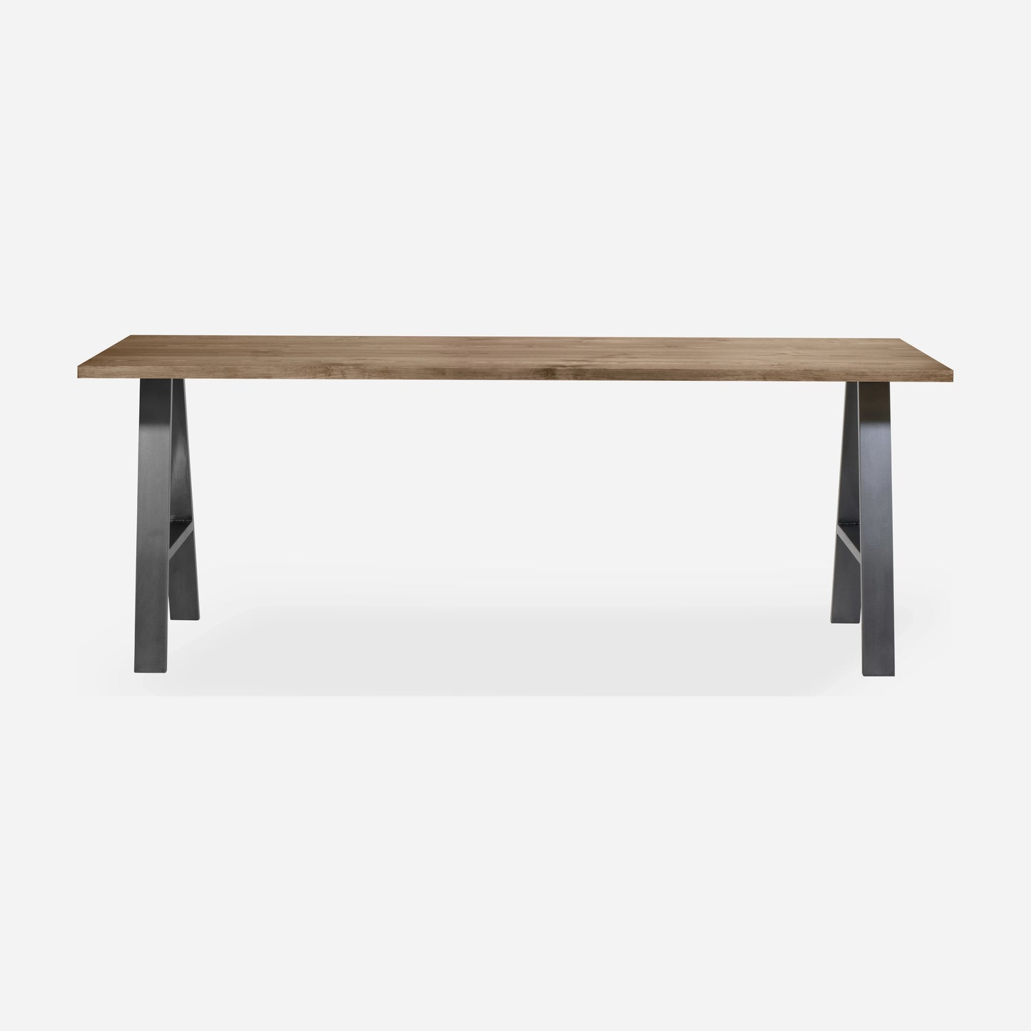 Grove solid wood desk in Tobacco with steel A-frame legs